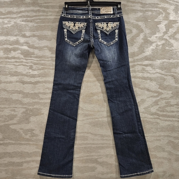 Grace SZ 27 Y2K Med Wash Low Rise Embellished Boot Cut Biker Rodeo Denim Jeans - Picture 3 of 11
